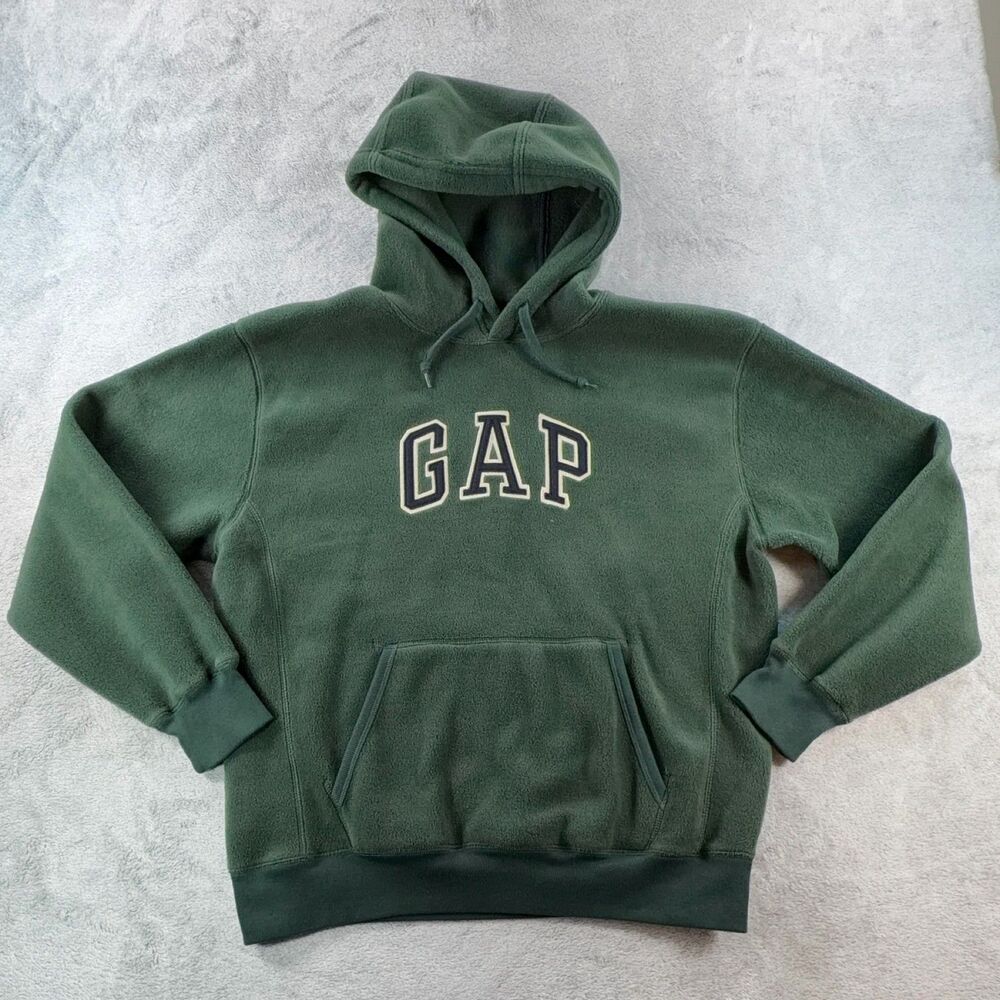 GAP Hoodie S Green Vintage Y2K Heavyweight Fleece Arch Logo Spellout Pullover